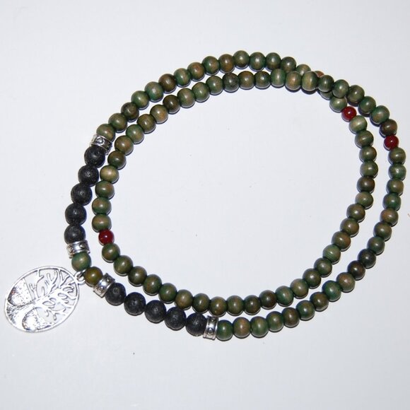 Wood Necklace,Tree of Life Necklace,Wooden Green Necklace,30 inches long - Picture 3 of 3